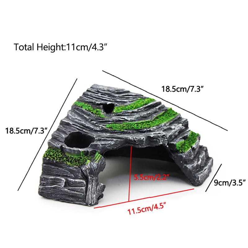 OMEM Reptile Box Shelter Terrarium Hideout Caves Turtle Ramp Basking Platform Habitat Decor Humidify Hide Cave Resin Rock - Image 2